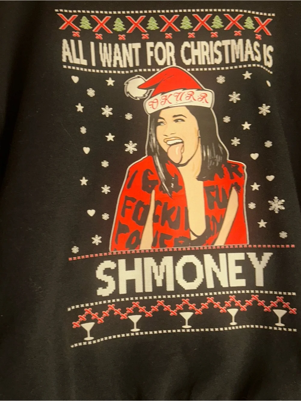 Cardi B Christmas Black Holiday Sweatshirt with Red and White Graphic